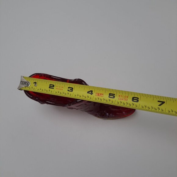 Fenton Ruby Red Glass Victorian Shoe Figurine Cabbage Rose Pattern - Picture 3 of 12
